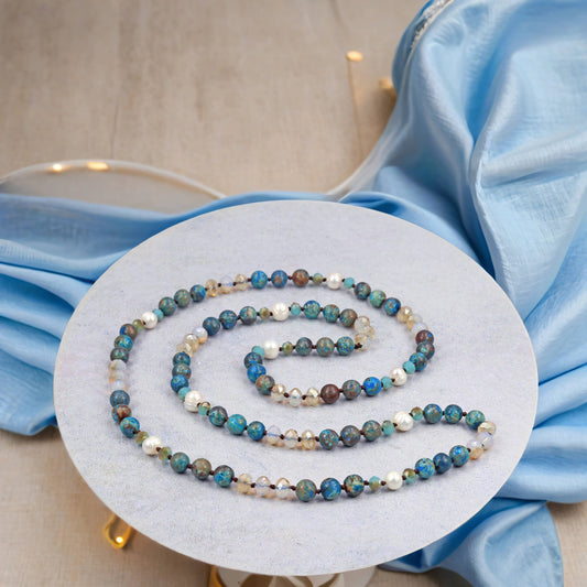 Blue Ocean Jasper and Freshwater Pearls Necklace