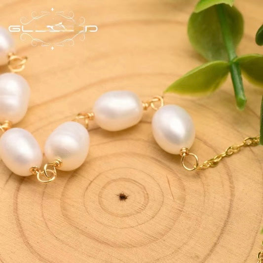 Natural Pearl Sweater Necklace . Handmade Vintage 18k Gold-Plated Long Necklace Fine Jewelry