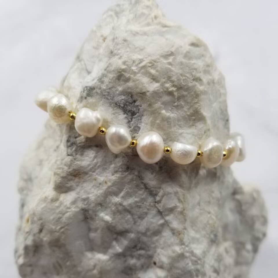 Gold Plated Slider Freshwater Pearl Bracelet
