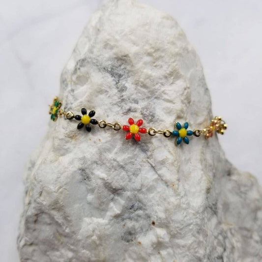 Enamel Flower Link Bracelet