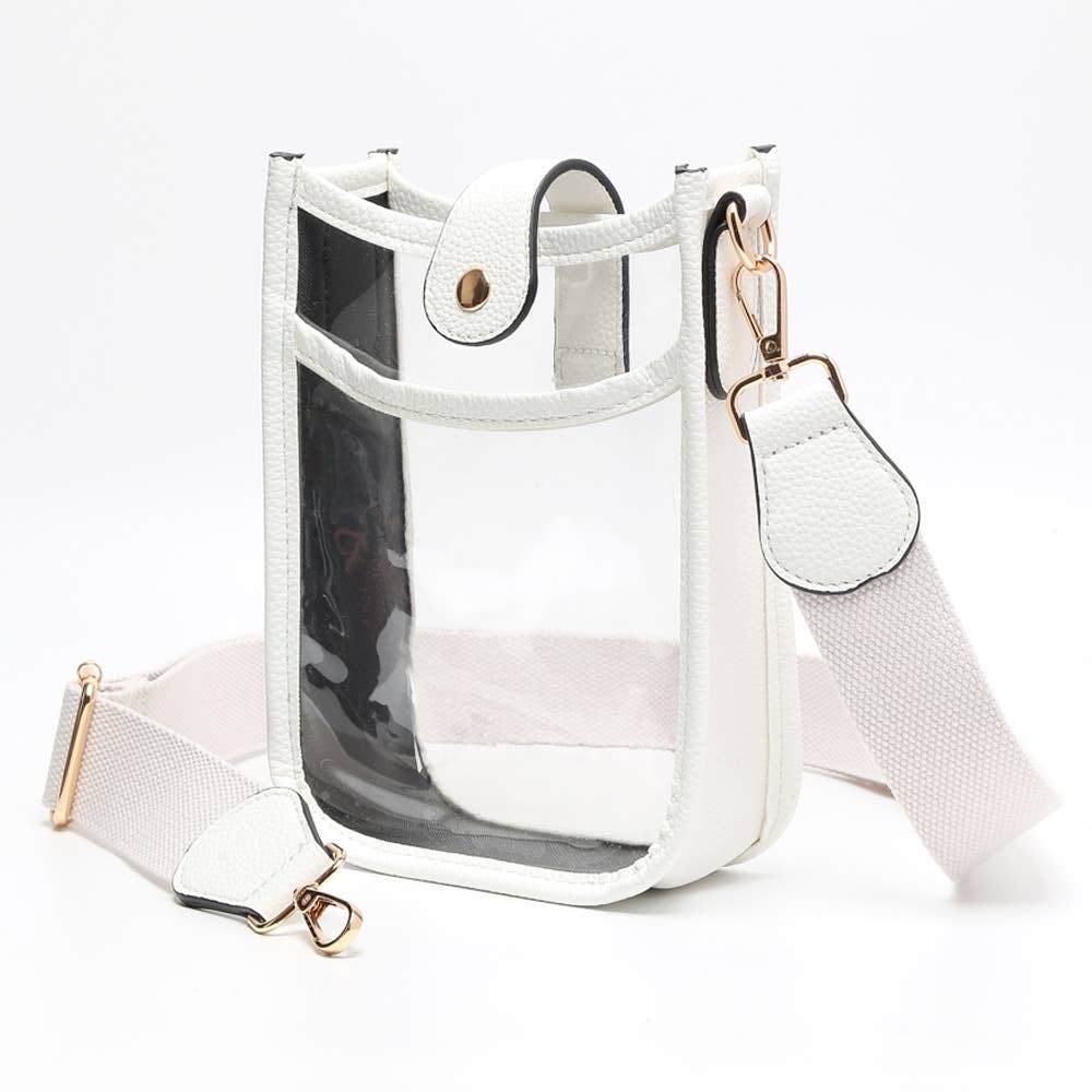 Solid Faux Leather Transparent Crossbody Bag: Clear,Orange