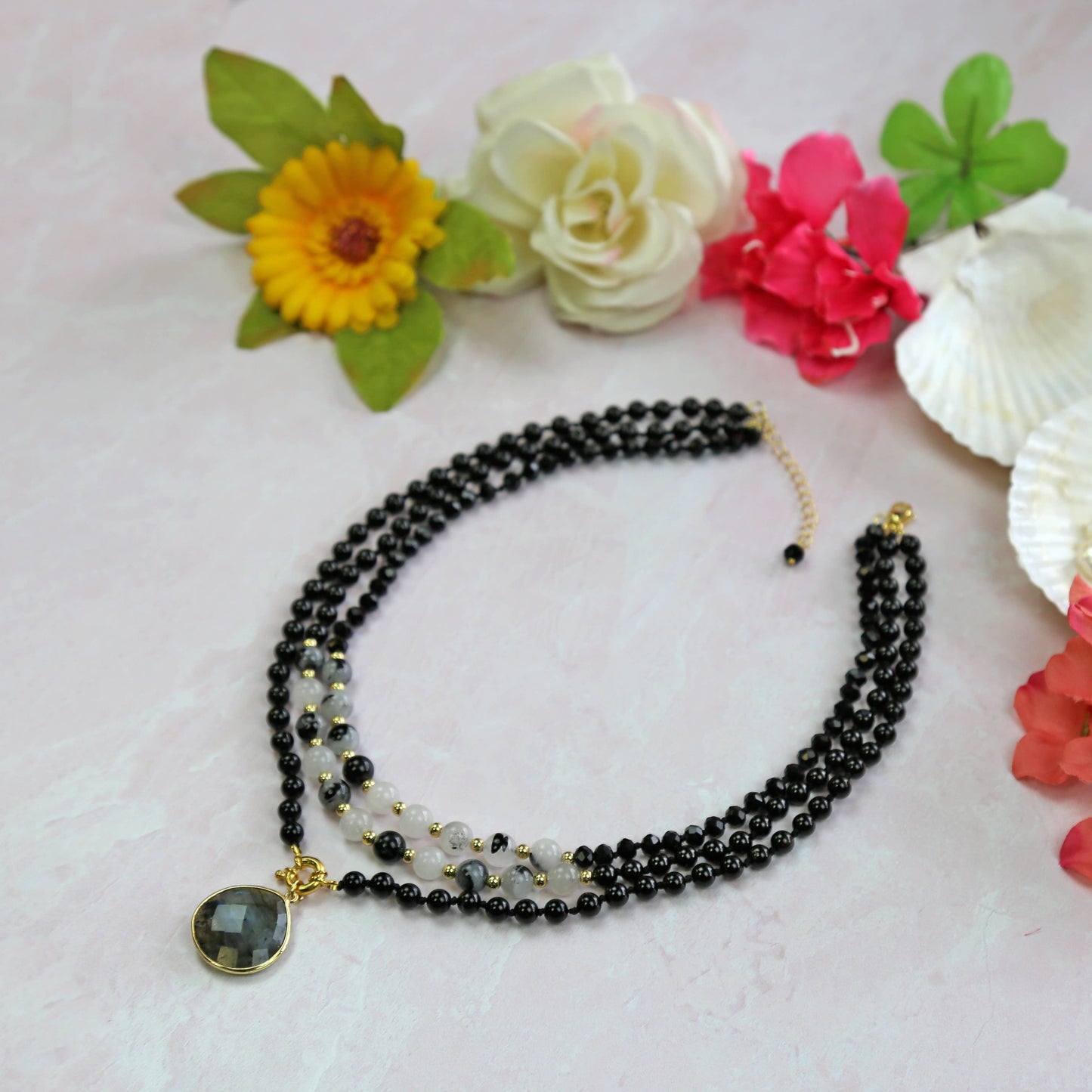 Onyx and Labradorite Pendant Necklace
