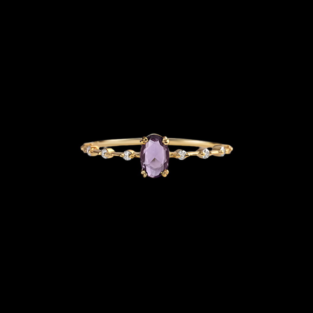 Oval Cut Natural Amethyst Ring in 925 Sterling Silver: Gold / 6 US