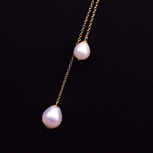 Natural Pearl Sweater Necklace for Women Bride Wedding Custom Handmade Vintage 18k Gold-Plated Long
Necklace Fine Jewelry