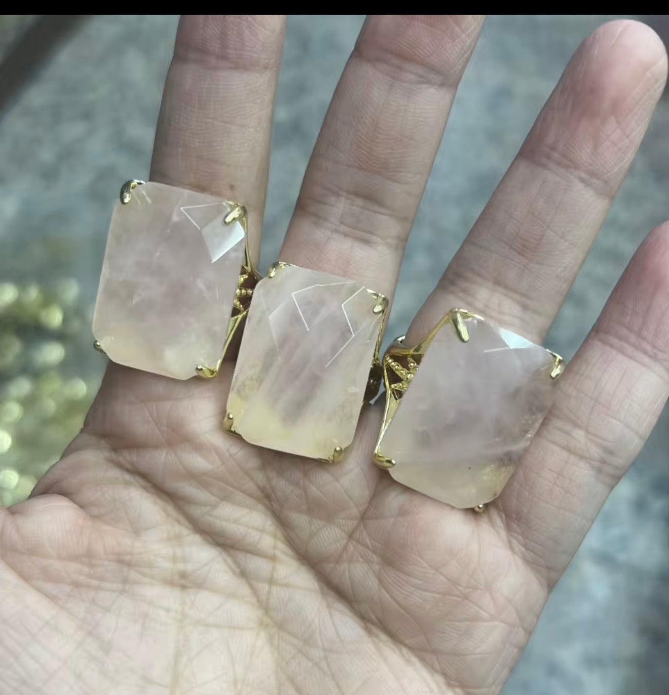 18K Gold Plated Rectangle Labradorite Ring High Quality Marquise Cut Gemstone Classic Bezel Setting