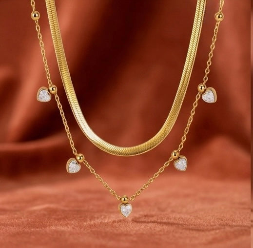 Layered Heart Necklace – 18K Gold Plated Stainless Steel