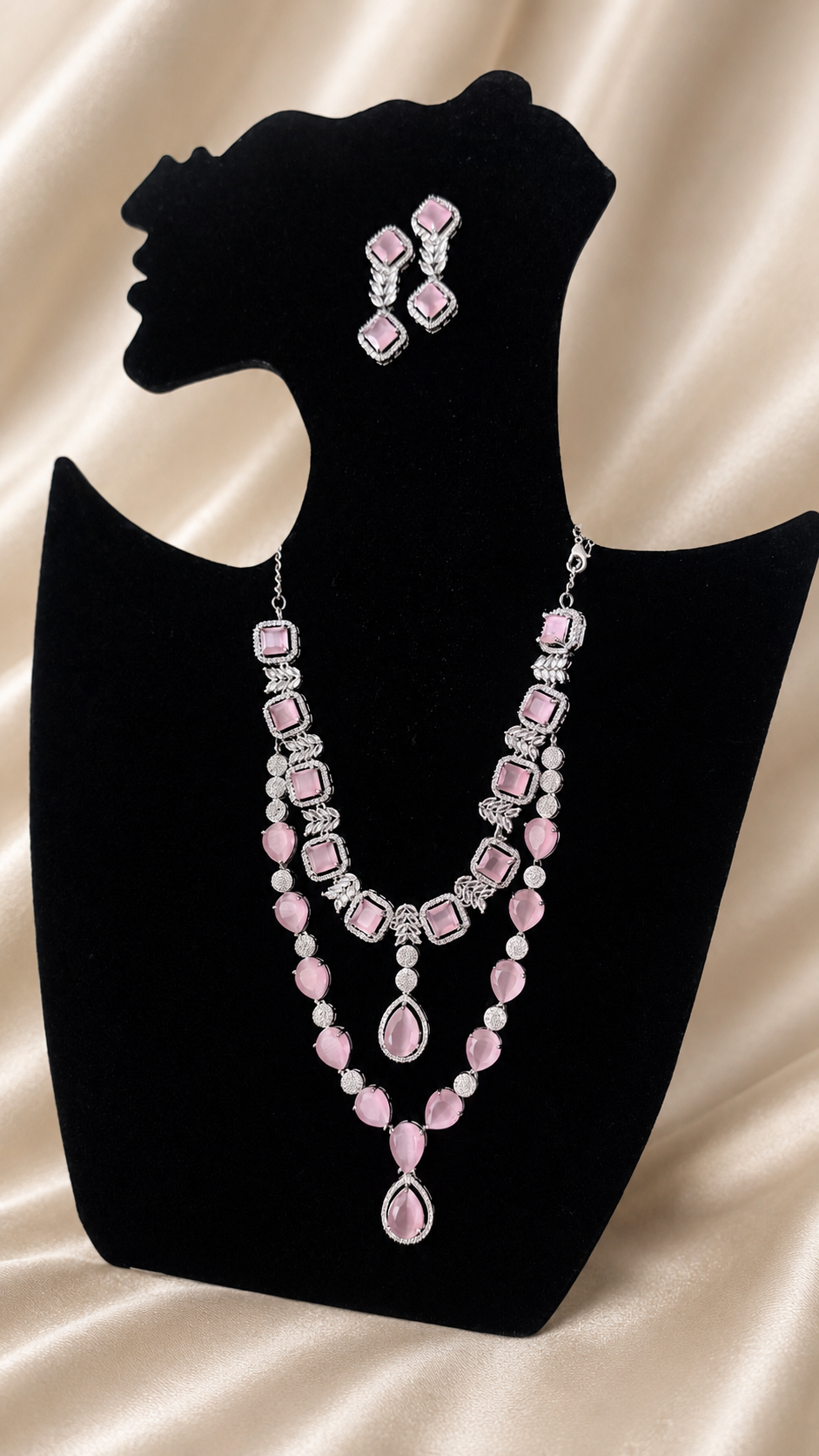Pink Cat’s Eye Statement Necklace & Earrings Set
