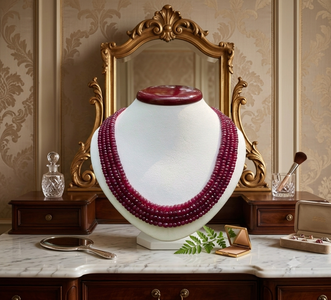 Handmade 4-Row Natural Red Stone Necklace