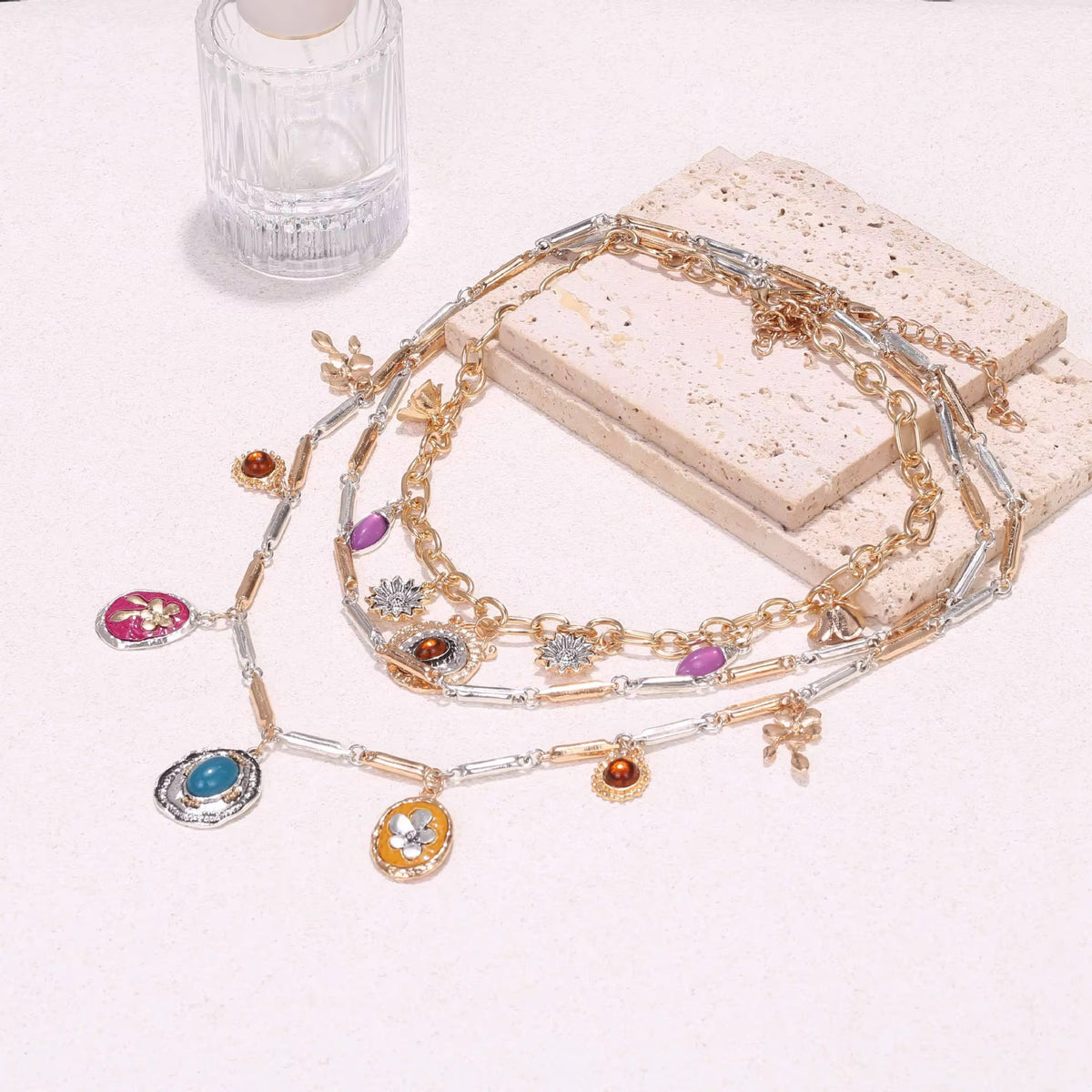 Vintage-Inspired Geometric Multi-Layer Statement Necklace