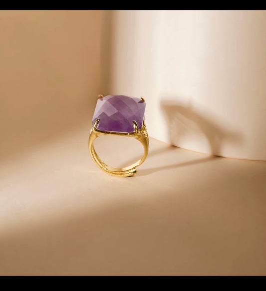 18K Gold Plated Rectangle Labradorite Ring High Quality Marquise Cut Gemstone Classic Bezel Setting