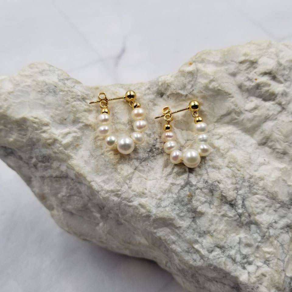 14k Gold Plated Freshwater Pearls Hoop Earrings