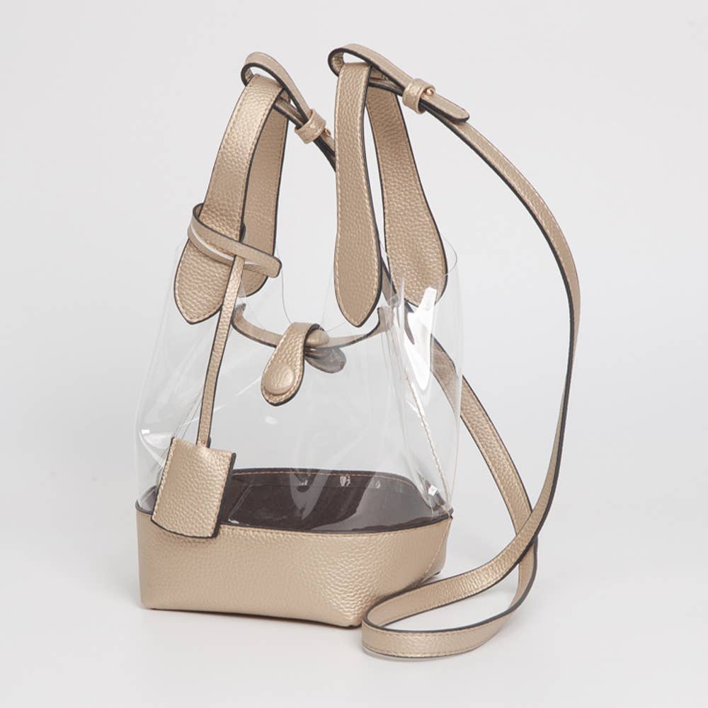 Transparent Bucket Shoulder Bag / Crossbody Bag: Clear,Purple