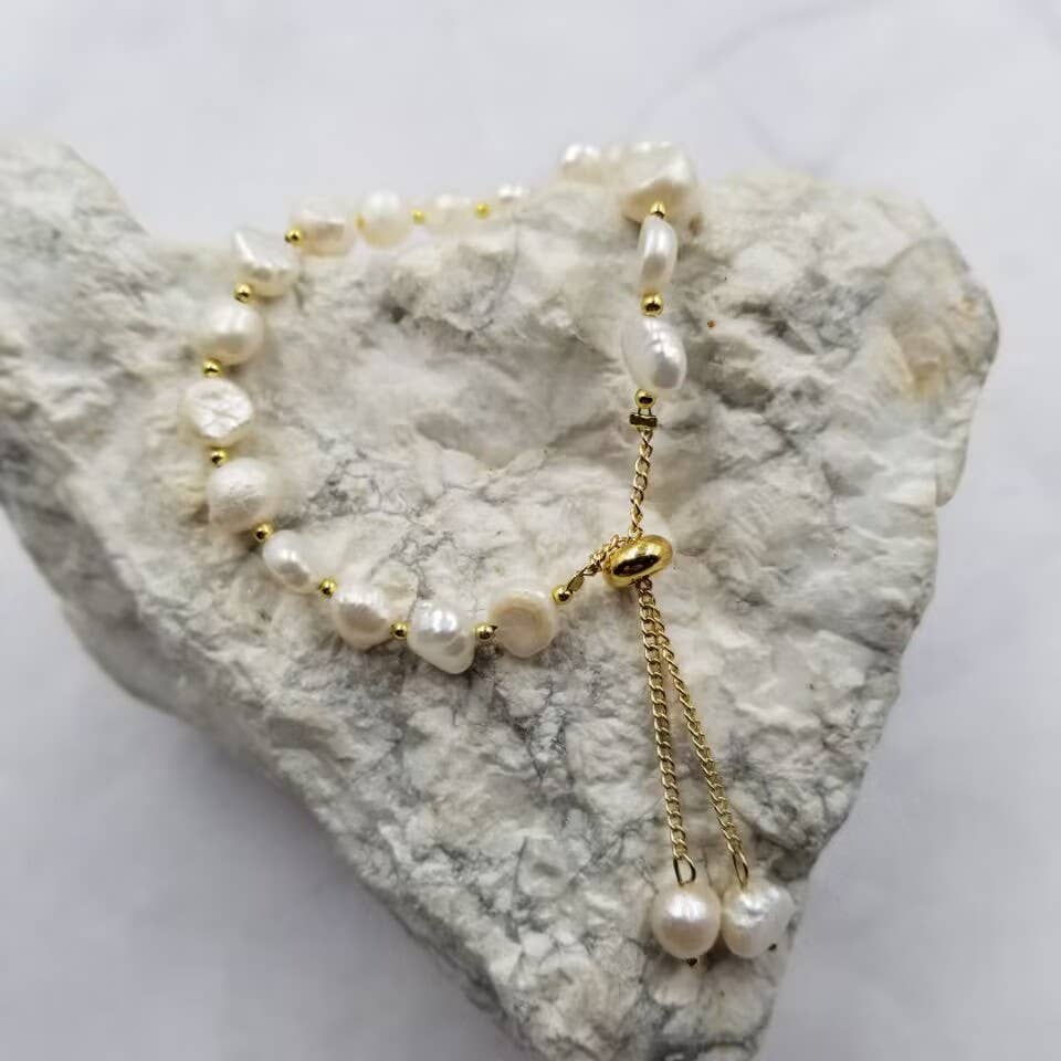 Gold Plated Slider Freshwater Pearl Bracelet