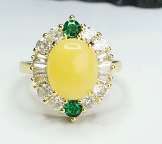 High Quality Amber Rings Fashion Gold Plated Brass Gemstone Finger Rings