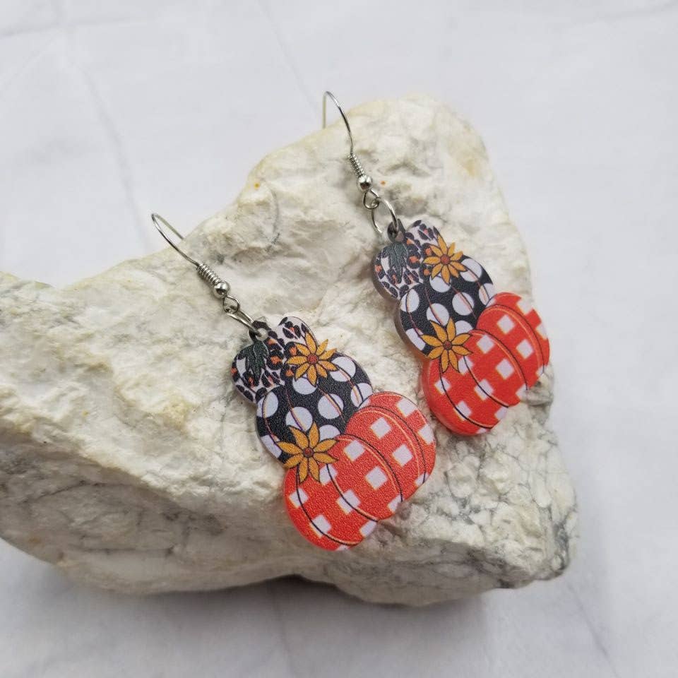 Leopard Polka Dots Pumpkin Wooden Earrings