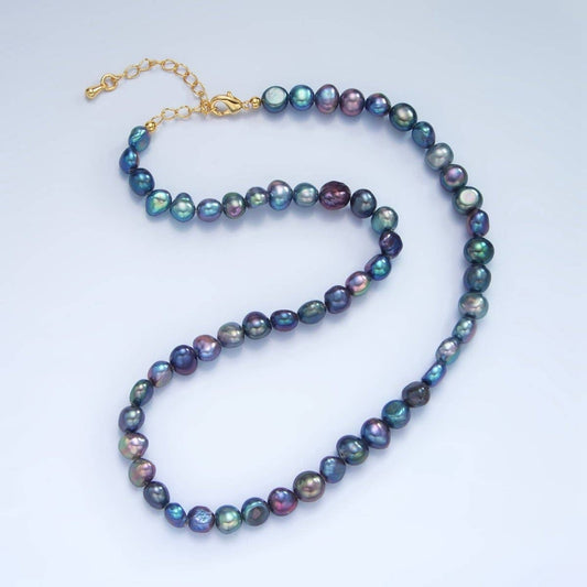24K Gold Filled 7mm Baroque Peacock Freshwater Pearl 14 Inch Necklace | WA-2588