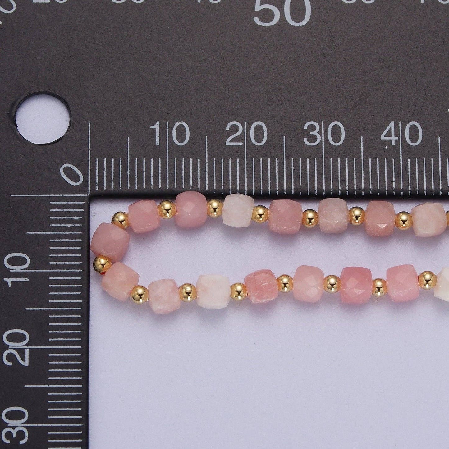 16 Inch Natural Pink Opal Multifaceted Cube Gemstone w. Gold Bead Choker Necklace | WA-1444