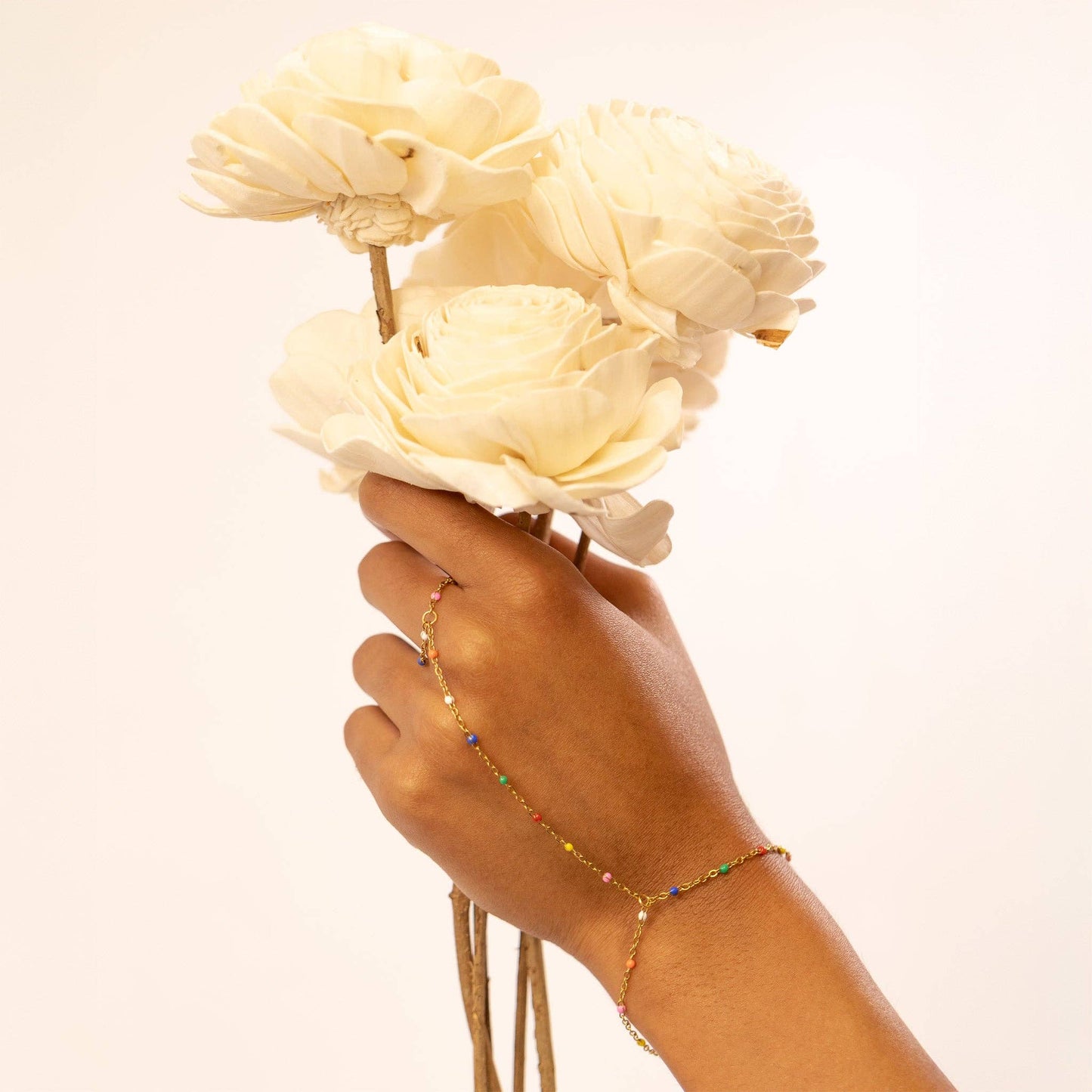18K Gold PVD Stainless Steel Multi Color Hand Chain: Gold
