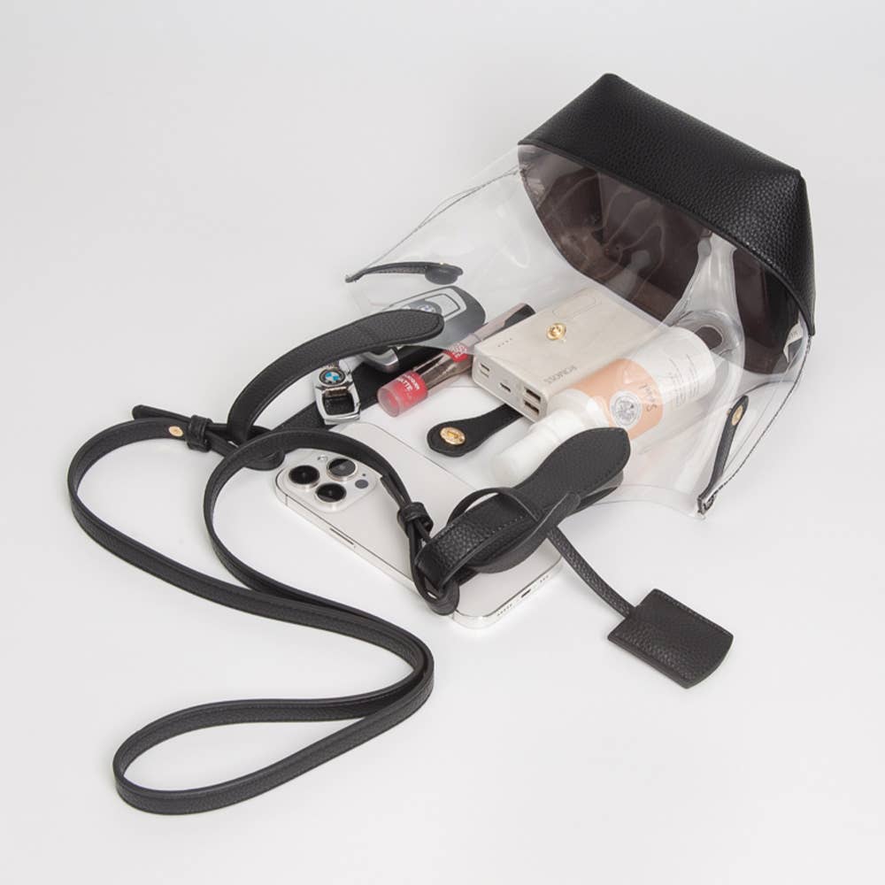 Transparent Bucket Shoulder Bag / Crossbody Bag: Clear,Purple