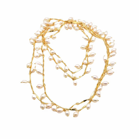 Natural Freshwater Pearl Long Necklace , Personalized Adjustable Length Chain Jewelry