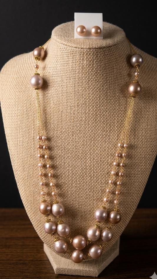 Radiant Rose Statement Necklace and ear stud AA+ quality Freshwater Pearls