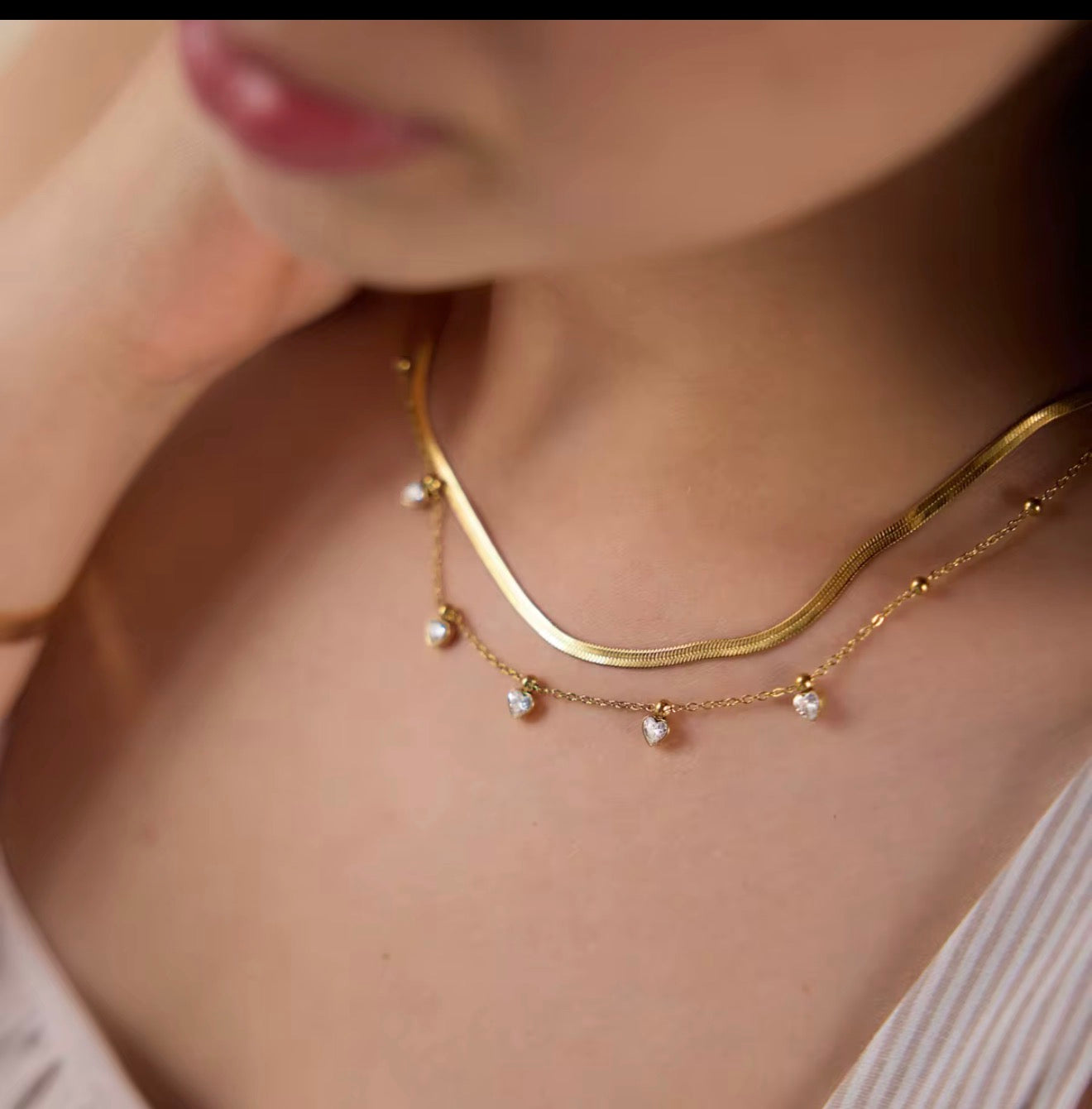 Layered Heart Necklace – 18K Gold Plated Stainless Steel
