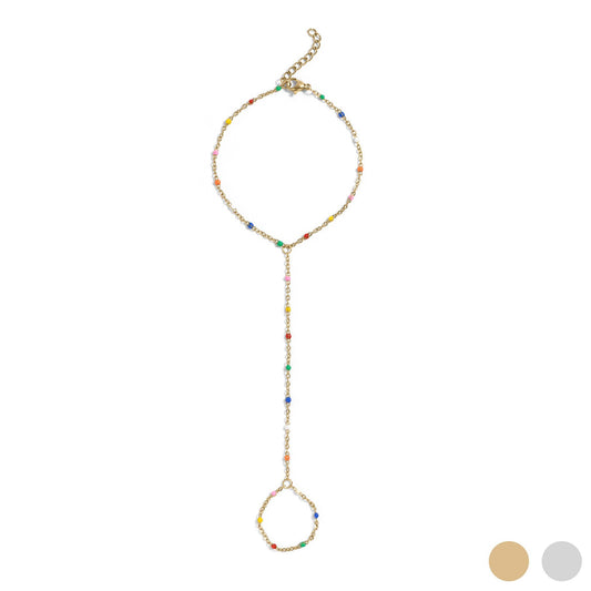 18K Gold PVD Stainless Steel Multi Color Hand Chain: Gold