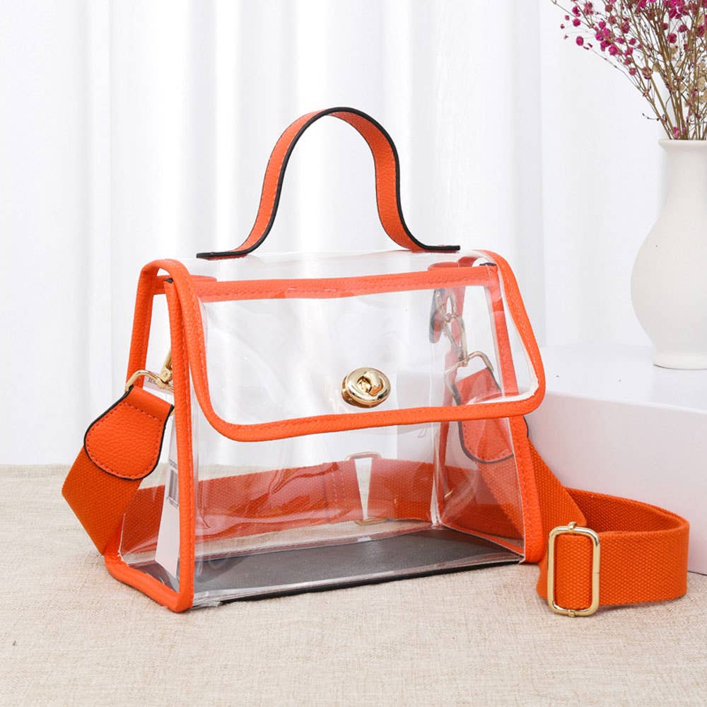 Transparent Top Handle Flap Crossbody Bag: Clear,Red
