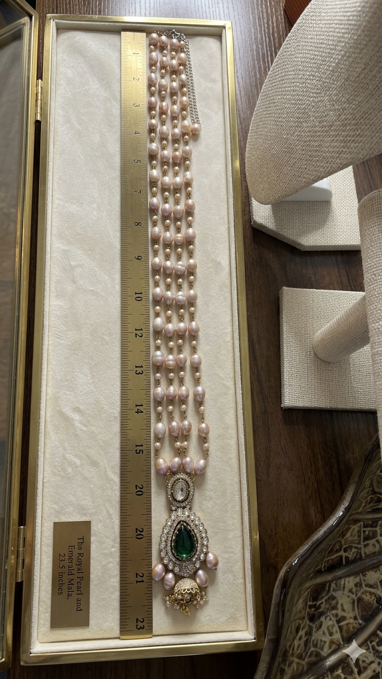 Rice Pearl Long Necklace with Oval Green Pendant