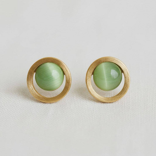 Geometric Green Cat's Eye Stone Drop Earrings