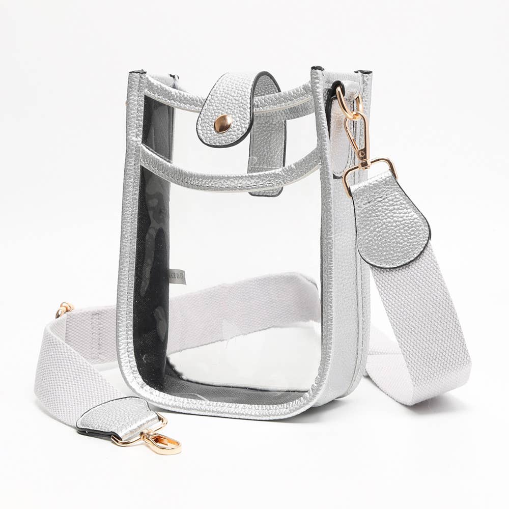 Solid Faux Leather Transparent Crossbody Bag: Clear,Orange