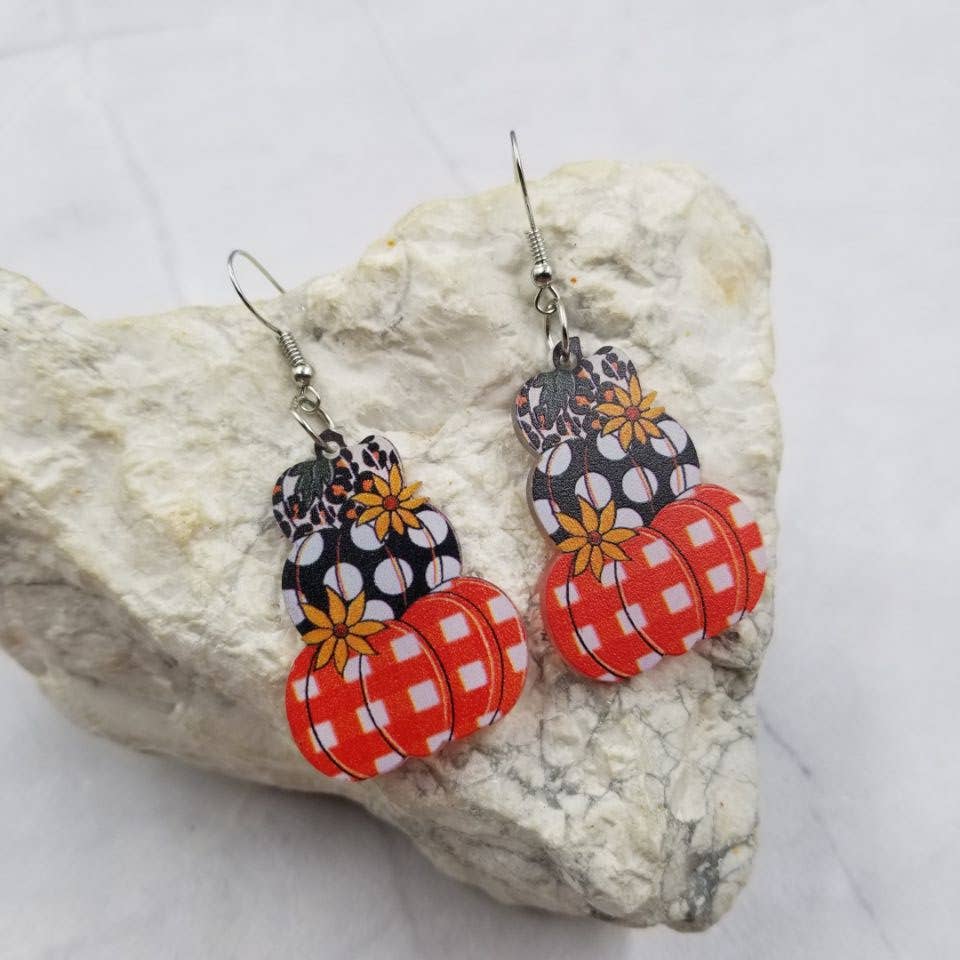 Leopard Polka Dots Pumpkin Wooden Earrings