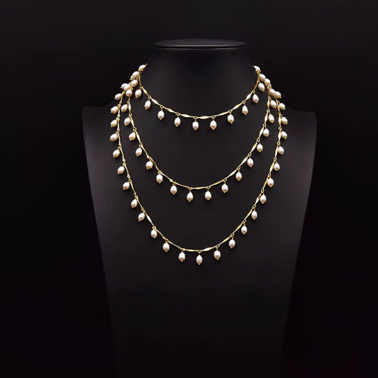 Natural Freshwater Pearl Long Necklace , Personalized Adjustable Length Chain Jewelry