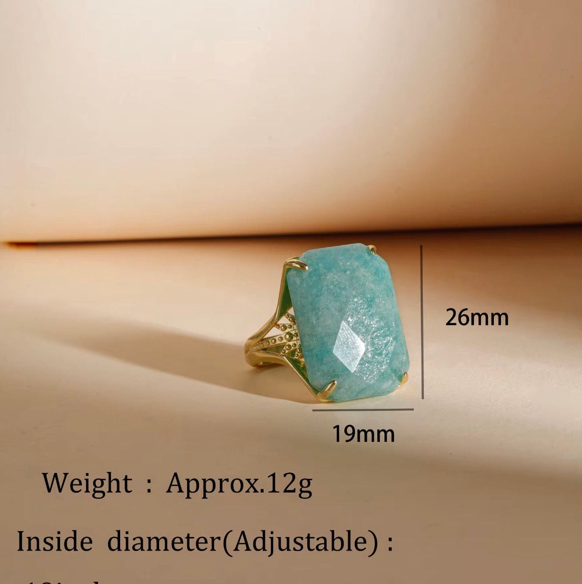 18K Gold Plated Rectangle Labradorite Ring High Quality Marquise Cut Gemstone Classic Bezel Setting