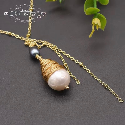 18K Gold-Plated Freshwater Pearl Lariat Necklace