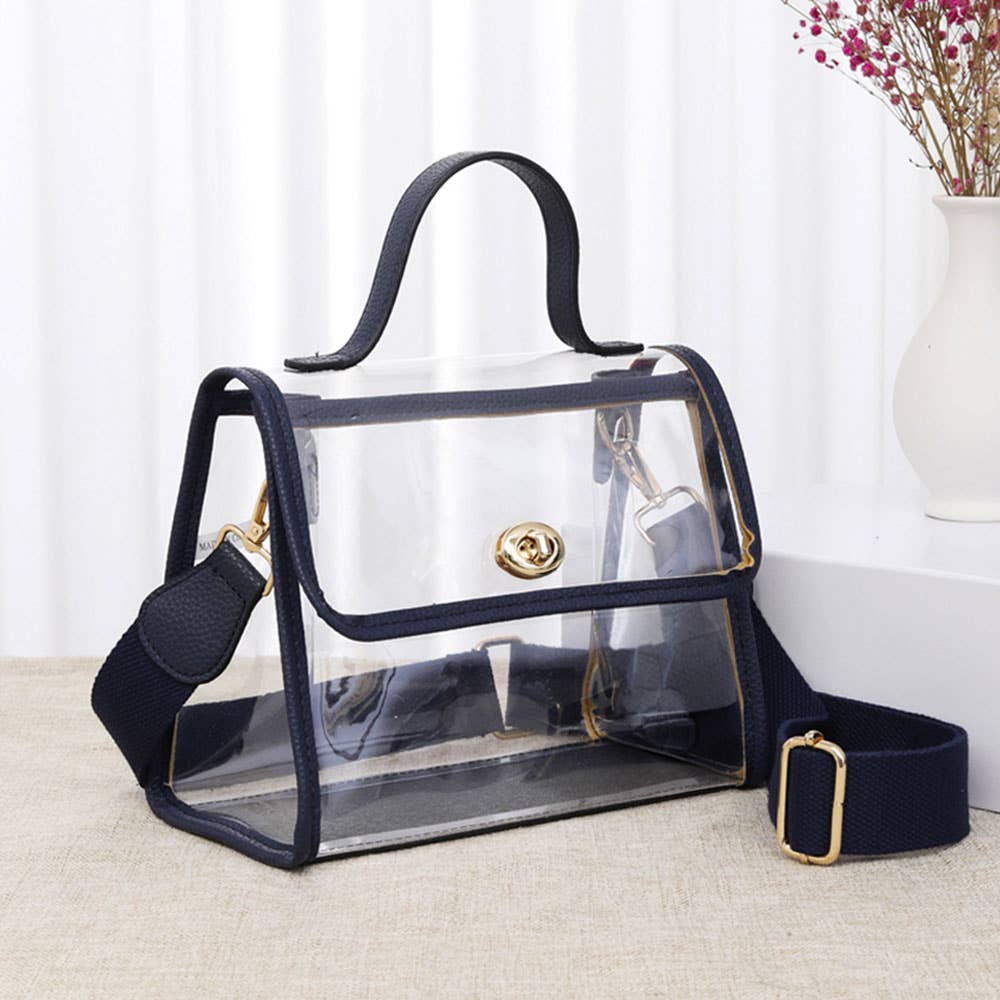 Transparent Top Handle Flap Crossbody Bag: Clear,Red