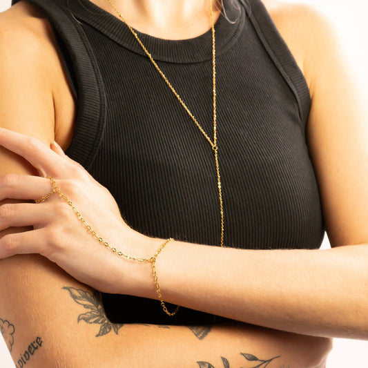 18K Gold PVD Stainless Steel Smooth Lip Hand Chain: Gold