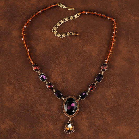 Vintage Bohemian Purple Gem & Crystal Necklace