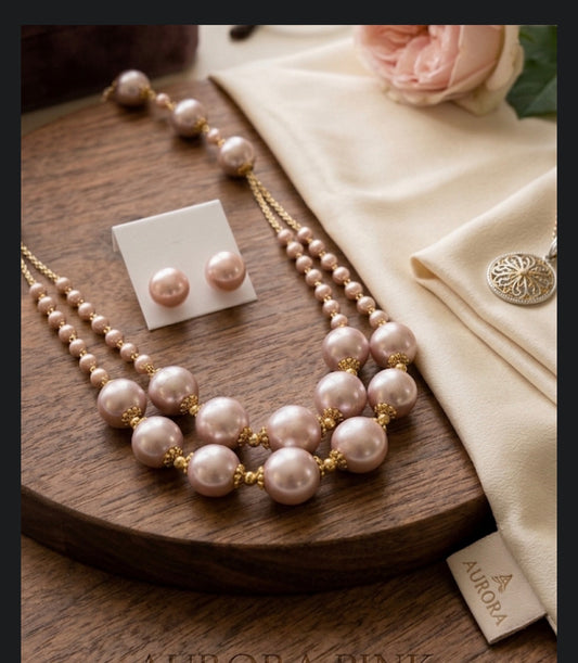 Radiant Rose Statement Necklace and ear stud AA+ quality Freshwater Pearls