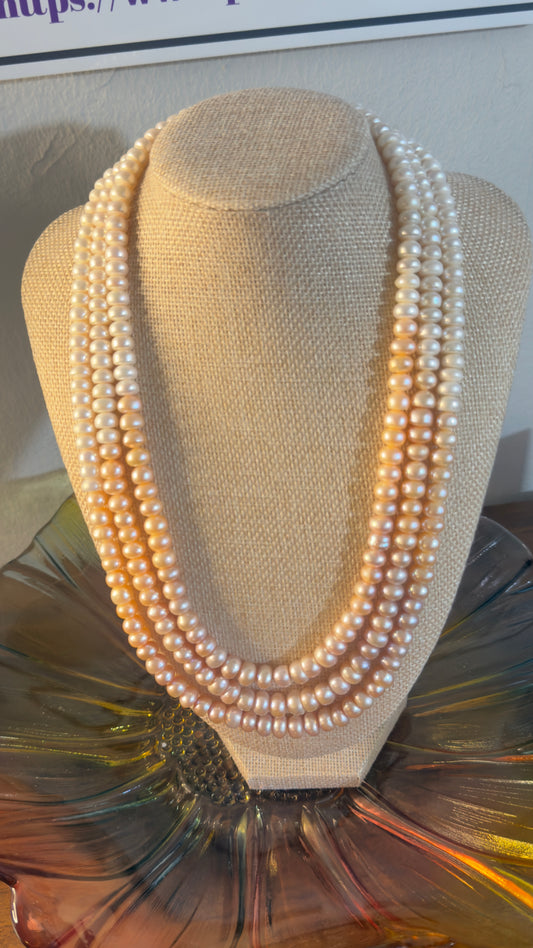Triple Strand Freshwater Pearl necklace . AAA Quality Three-tone