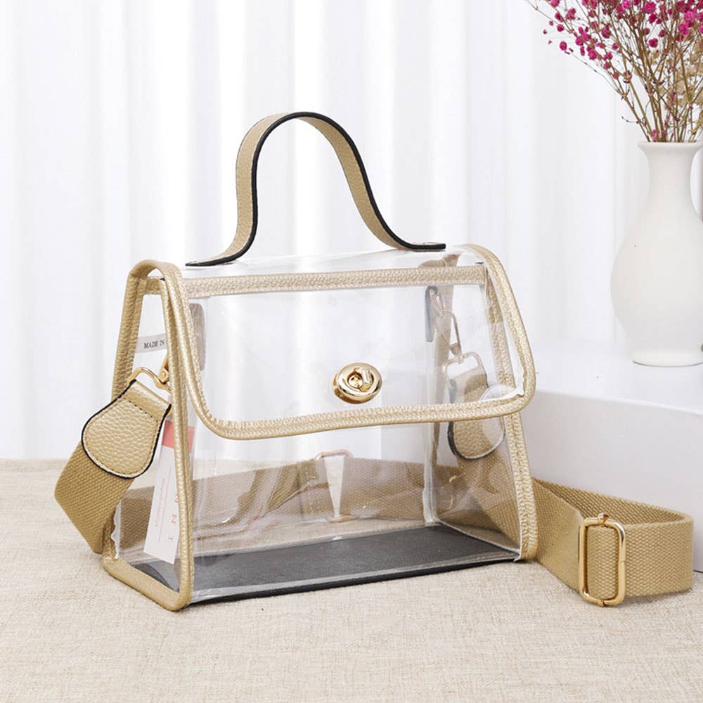 Transparent Top Handle Flap Crossbody Bag: Clear,Red