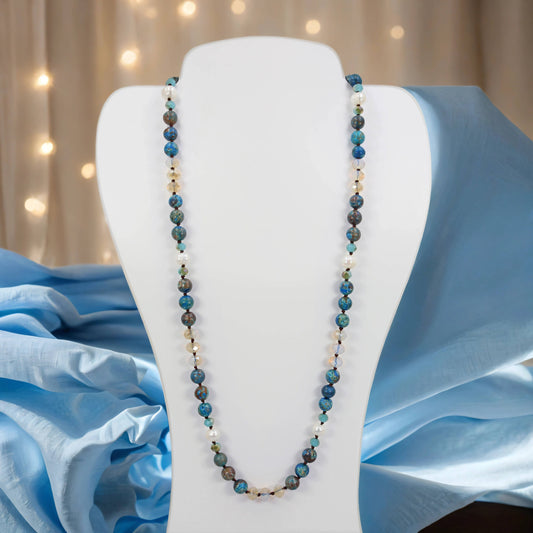 Blue Ocean Jasper and Freshwater Pearls Necklace