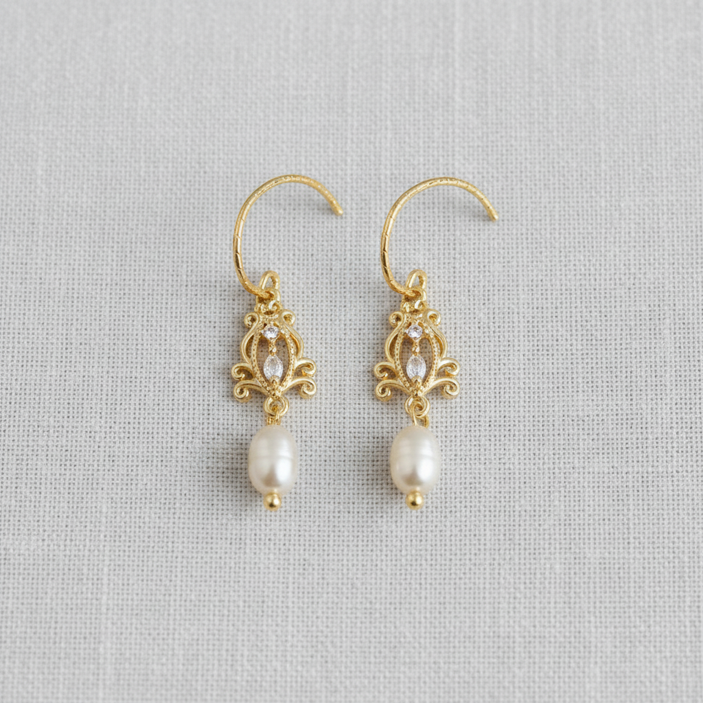 Vintage Inspired Filigree Zircon and Pearl Earrings