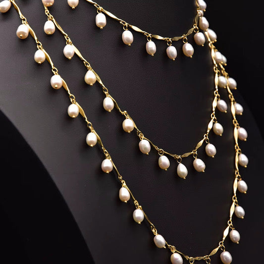 Natural Freshwater Pearl Long Necklace , Personalized Adjustable Length Chain Jewelry