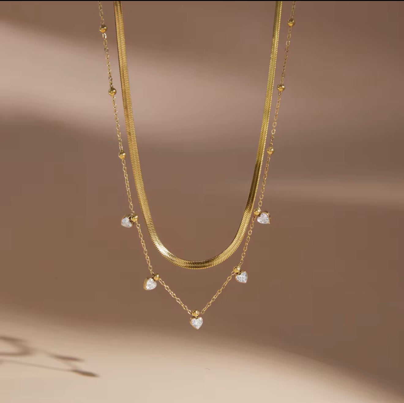 Layered Heart Necklace – 18K Gold Plated Stainless Steel