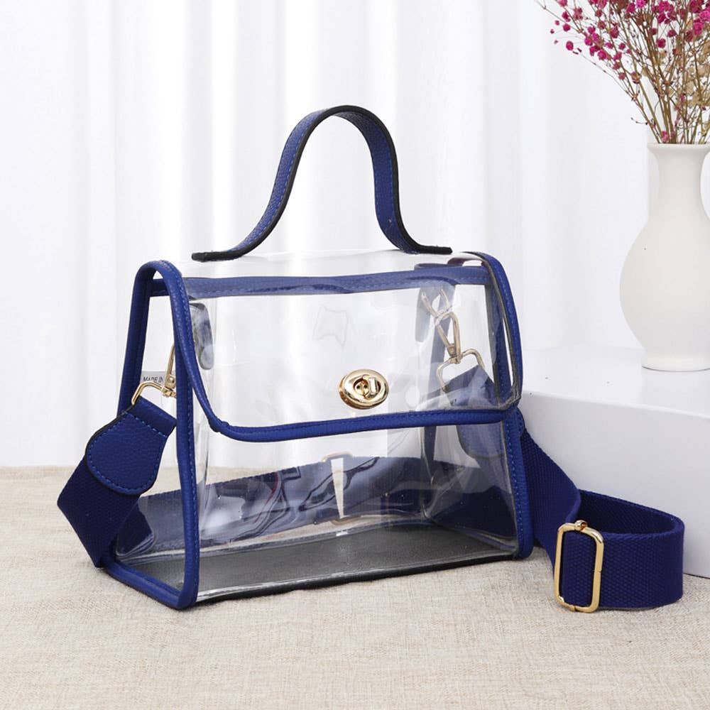 Transparent Top Handle Flap Crossbody Bag: Clear,Red
