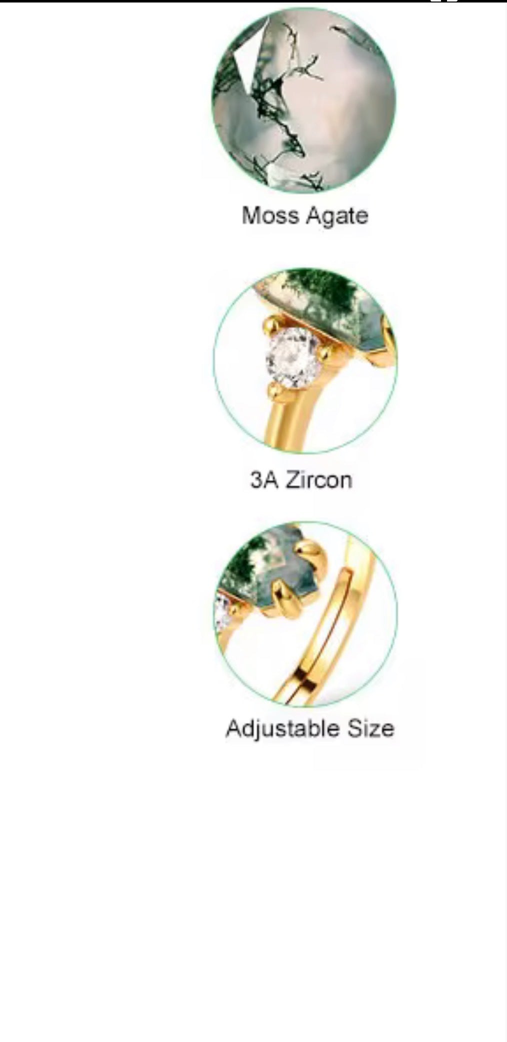 925 Silver Jewelry Retro Gemstone Ring Gold Plated
Hexagon Shape Natural Green Moss Agate Ring