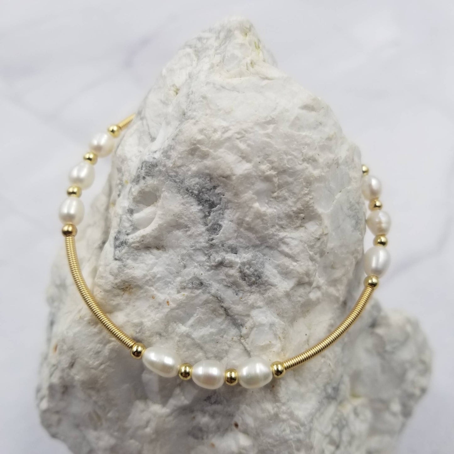 Gold Plated Wrapped White Pearl Blessing Bracelet
