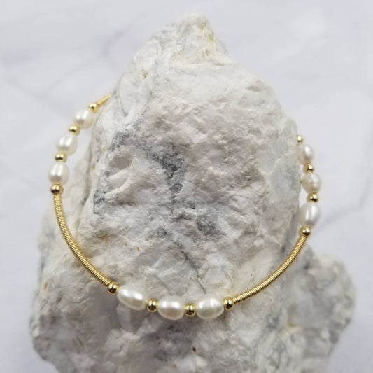 Gold Plated Wrapped White Pearl Blessing Bracelet