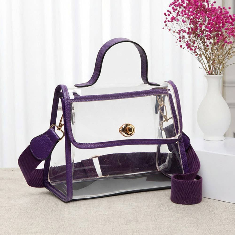 Transparent Top Handle Flap Crossbody Bag: Clear,Red